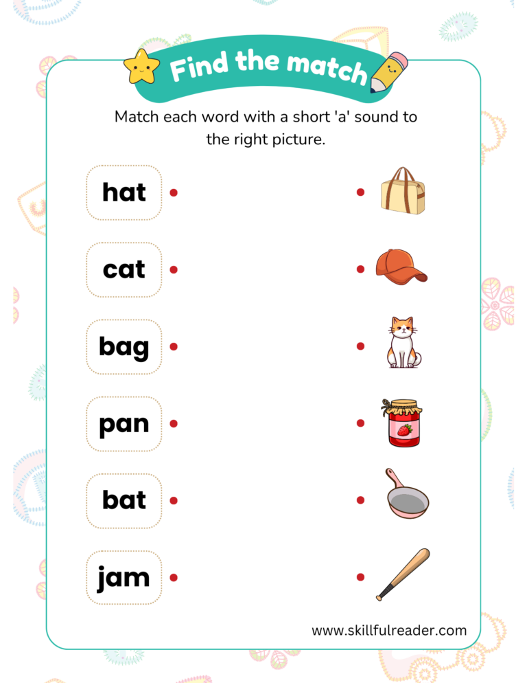 CVC Worksheet Short 'a' Sound Free PDF Printable