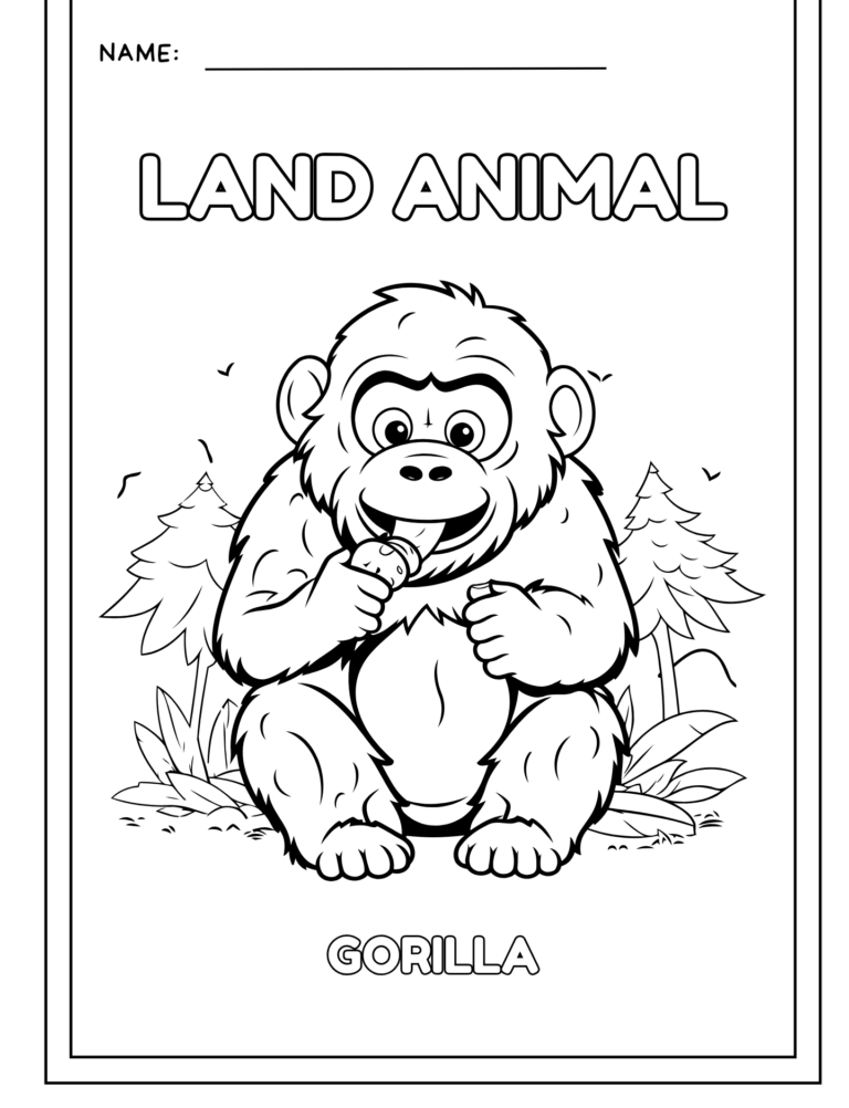 PNG - Land Animals Coloring Activity Worksheet - Gorilla 2
